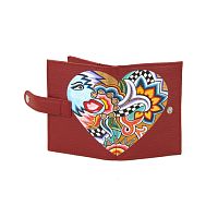 Красный прямоугольный кошелек на кнопке для карт, купюр и автодокументов с рисунком Сердце | Ручная работа - купить в интернет-магазине