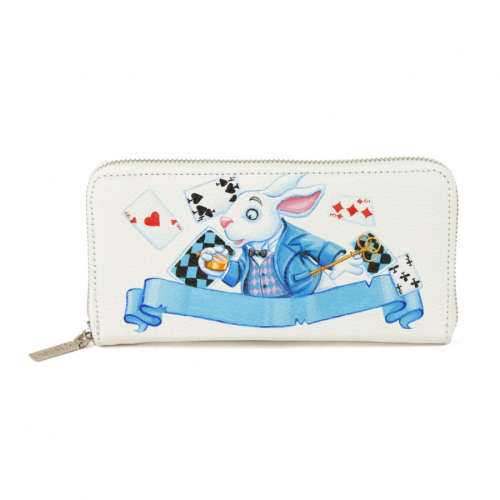 Длинный кошелёк на молнии с росписью ручной работы "Белый кролик" - кожаный женский кошелек-портмоне ручной работы с рисунком на заказ |  Sumnizza