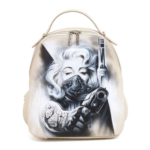 Рюкзак кожаный женский белый с рисунком ручной работы на заказ "Мэрилин" ручной работы с рисунком на заказ | Sumnizza фото 3