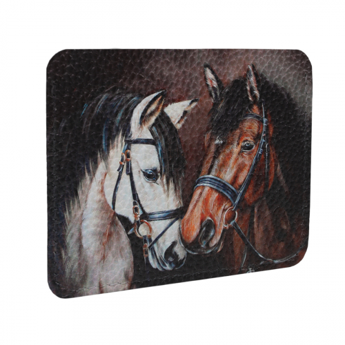 Холдер из натуральной кожи для карт и купюр с принтом "Две лошадки" - кожаный женский конверт для карт, холдер ручной работы с рисунком |  Sumnizza фото 2