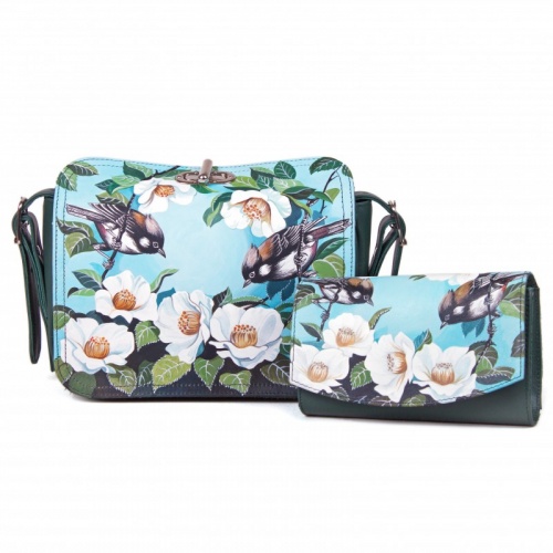 Комплект из сэтчела и кошелька "Птицы на ветке" фото