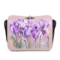Женская кожаная сумка с рисунком ручной работы "Тюльпаны" — кросс боди с росписью и вышивкой на заказ