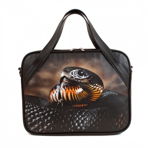 Сумка для ноутбука из натуральной кожи "Укус кобры" с рисунком ручной работы на заказ