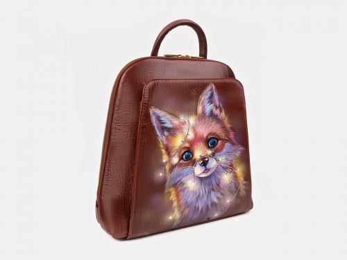 Городской рюкзак для женщин с росписью "Лисенок в гирляндах" ручной работы с рисунком и вышивкой на заказ - Sumnizza фото 2