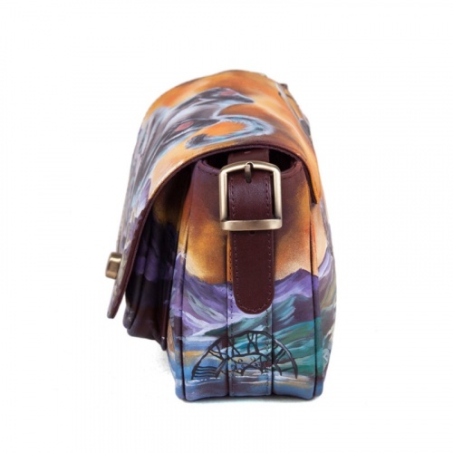 Женская кожаная сумка через плечо с рисунком ручной работы "Время Чеширского кота" — кросс боди с принтом на заказ фото 5