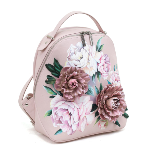 Женский рюкзак с аппликацией и росписью "Пионы" ручной работы с рисунком и вышивкой на заказ - Sumnizza фото 2