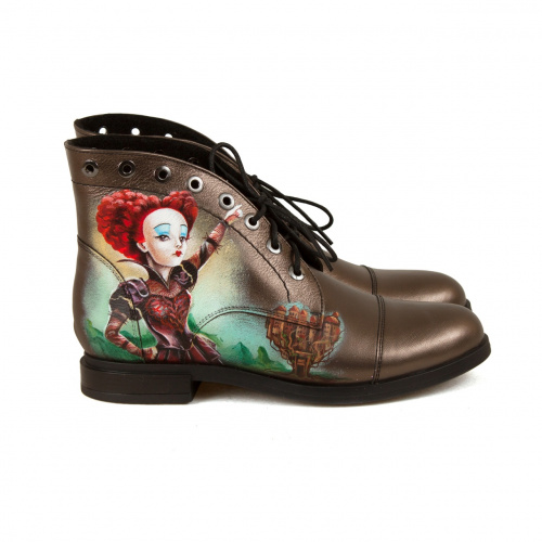 Женские полуботинки на шнуровке  "Королева и Чешир" - кожаные женские ботильоны и балетки ручной работы с рисунком на заказ | Sumnizza фото 4