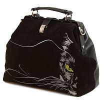 Саквояж ручной работы из замши  "Вышивка кошка" ручной работы с рисунком и вышивкой на заказ
