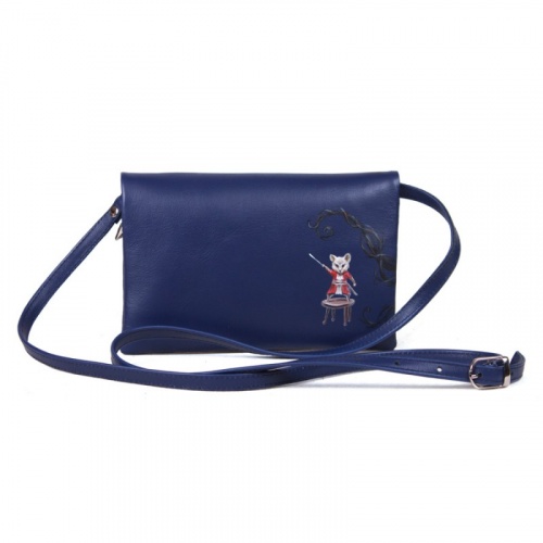 Женская кожаная сумка кроссбоди "Безумное чаепитие" на заказ - женская кожаная сумка ручной работы с авторским рисунком фото 3