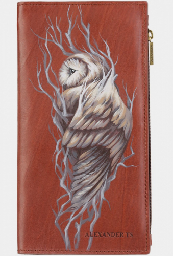 Женский длинный кошелек с росписью "Хранитель снов" - кожаный женский кошелек-портмоне ручной работы с рисунком на заказ |  Sumnizza