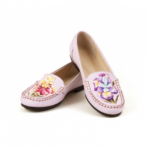 Мокасины с росписью ручной работы "Ирисы" - кожаные и замшевые мокасины ручной работы с рисунком на заказ | Sumnizza