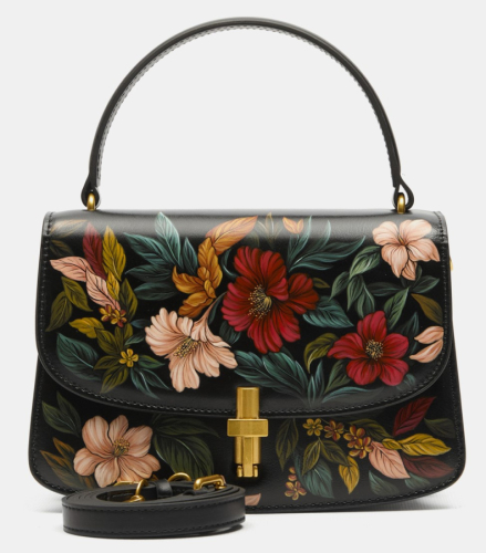 Сумка на плечо из натуральной кожи с рисунком ручной работы на заказ "Цветы" ручной работы с рисунком и вышивкой на заказ
