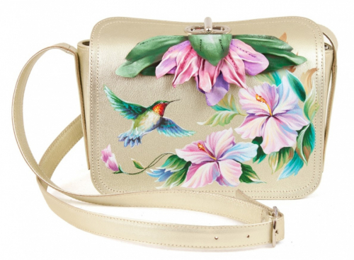 Женская кожаная сумка через плечо с рисунком ручной работы "Колибри" — кросс боди с принтом на заказ