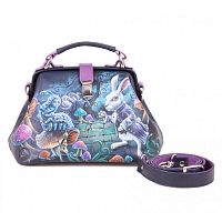 Маленький женский саквояж "По следам Алисы" ручной работы с рисунком и вышивкой на заказ
