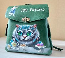 Женский рюкзак с карманами и рисунком Чешира "Чешир на чае" — кожаный рюкзак ручной работы с рисунком на заказ | Купить в Sumnizza