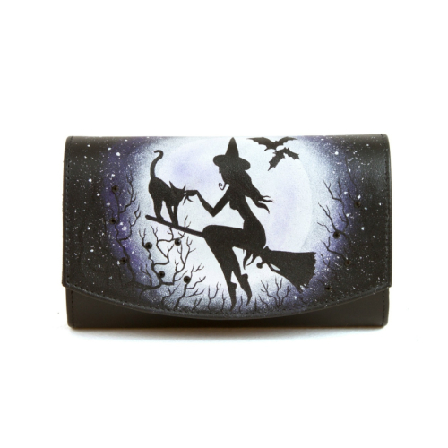 Стильный женский кошелек с росписью ручной работы "Ведьмочка" - кожаный женский кошелек-портмоне ручной работы с рисунком на заказ |  Sumnizza