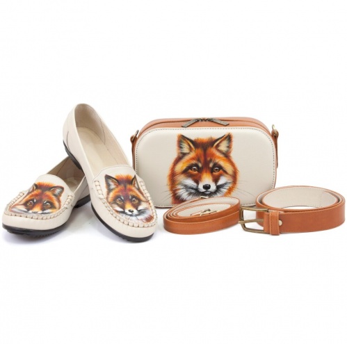 Женская кожаная сумка на плечо, на пояс с росписью "Лисица" — кросс боди с принтом на заказ фото 2