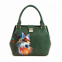 Женская сумка-саквояж с рисунком лисы "Лисичка" ручной работы с рисунком и вышивкой на заказ
