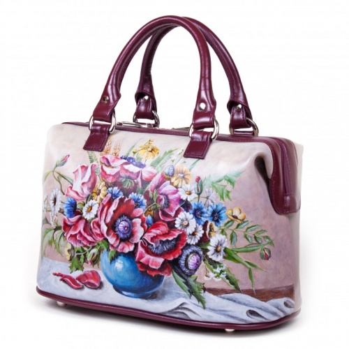 Кожаный комплект: сумка и кошелек с рисунком "Букет в вазе" фото фото 2