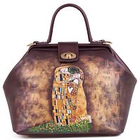 Саквояж под старину с рисунком "Золотой поцелуй Климта" ручной работы с рисунком и вышивкой на заказ
