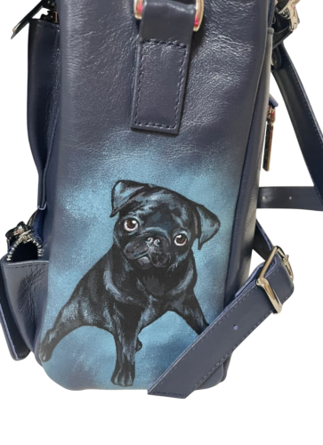 Кожаный черный рюкзак с портретом овчарки ручной работы на заказ - изготовление кожаной женской сумки ручной работы с рисунком | Сумки с принтом на заказ - Sumnizza фото 3