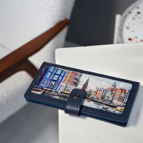 Женское кожаное портмоне с принтом "Каналы Амстердама" - кожаный женский кошелек-портмоне ручной работы с рисунком на заказ |  Sumnizza фото 4