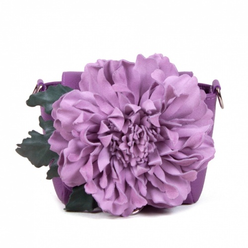 Сумка-клатч с объемной аппликацией "Лиловый пион" на заказ - женская кожаная сумка ручной работы с авторским рисунком