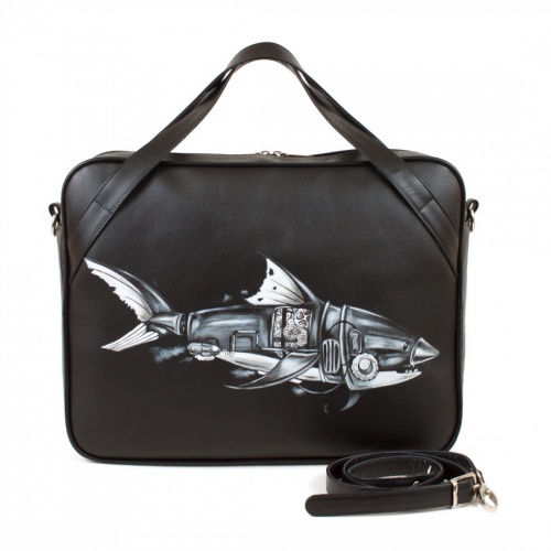 Сумка с отделением для ноутбука "Стимпанк акула" с рисунком ручной работы на заказ