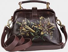 Женский маленький саквояж "Золотые лилии" ручной работы с рисунком и вышивкой на заказ

