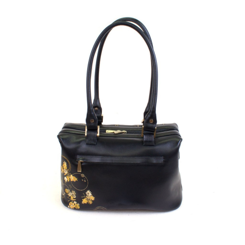 Кожаная сумка саквояж ручной работы с вышивкой "Золотые бабочки" — женская кожаная сумка саквояж ручной работы с рисунком и вышивкой на заказ фото 3