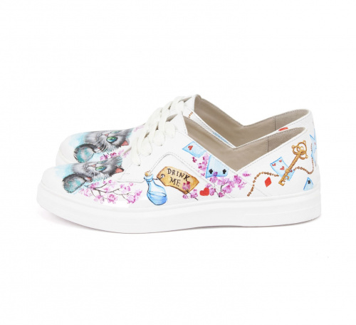 Кожаные красивые женские кеды "Чешир" - кожаные женские кеды и слипоны ручной работы с рисунком на заказ | Sumnizza фото 4