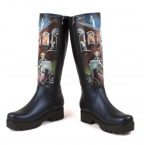 Комплект кожаные сапоги и шоппер "Мастер и Маргарита" - кожаный женский набор рюкзак и ботинки ручной работы с рисунком |  Sumnizza фото 2