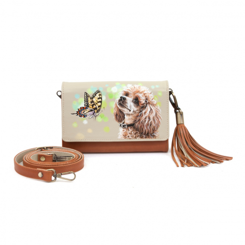 Клатч портмоне женский с росписью "Белый пудель" на заказ - женская кожаная сумка ручной работы с авторским рисунком фото 7