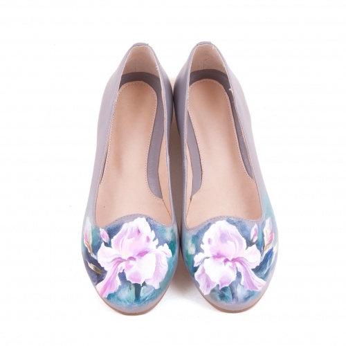 Комплект балетки и рюкзак с карманами "Ирисы" - кожаный женский набор рюкзак и ботинки ручной работы с рисунком |  Sumnizza фото 3