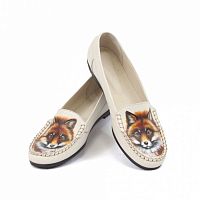 Кожаные мокасины "Лисица" - оригинальные женские кожаные и замшевые мокасины ручной работы с принтом, рисунком