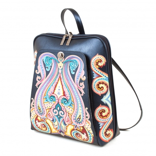 Городской рюкзак с одной лямкой на плечо с росписью "Узоры" ручной работы с рисунком и вышивкой на заказ - Sumnizza фото 3