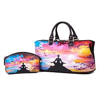 Авторский кожаный комплект «Нирвана»: саквояж и косметичка с ручной росписью фото