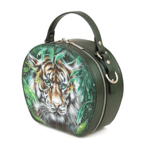 Полукруглая модная сумка "Тигрёнок" - круглая кожаная женская сумка ручной работы с рисунком |  Sumnizza фото 2