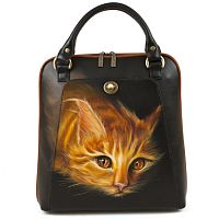 Кожаная сумка рюкзак с рисунком "Рыжий кот" ручной работы с рисунком на заказ
