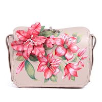 Женская кожаная сумка через плечо с рисунком ручной работы "Лилии" — кросс боди с росписью и вышивкой на заказ