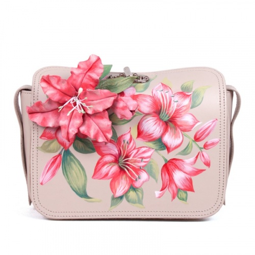 Женская кожаная сумка через плечо с рисунком ручной работы "Лилии" — кросс боди с принтом на заказ