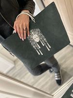 Сумка-шоппер из замши с вышивкой "Серебряная маска" - ручной работы на заказ