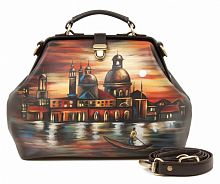 Женский саквояж из кожи ручной работы "Полнолуние в Венеции" ручной работы с рисунком и вышивкой на заказ
