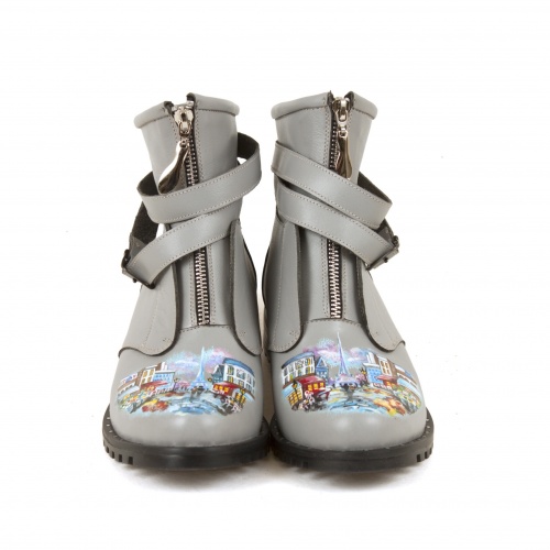 Женские ботинки с ремешками "Париж" - кожаные женские ботильоны и балетки ручной работы с рисунком на заказ | Sumnizza фото 2