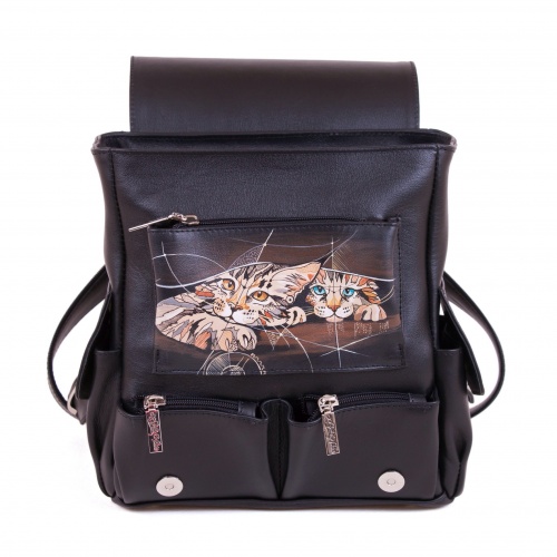 Женский рюкзак с росписью по коже "Графический Чешир" - кожаный рюкзак ручной работы с оригинальным рисунком на заказ |  Sumnizza фото 4