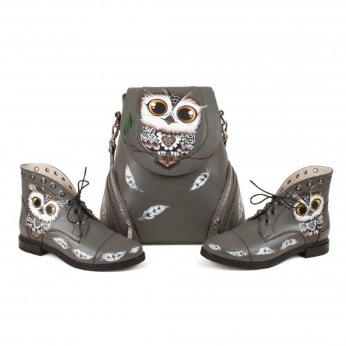 Женские ботинки с ручной росписью  "Совёнок" - кожаные женские ботильоны и балетки ручной работы с рисунком на заказ | Sumnizza фото 2