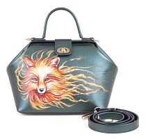 Женский саквояж из кожи с рисунком "Лисица" ручной работы с рисунком и вышивкой на заказ
