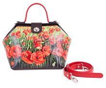 Кожаная женская сумка с росписью "Цветущие маки" ручной работы с рисунком и вышивкой на заказ
