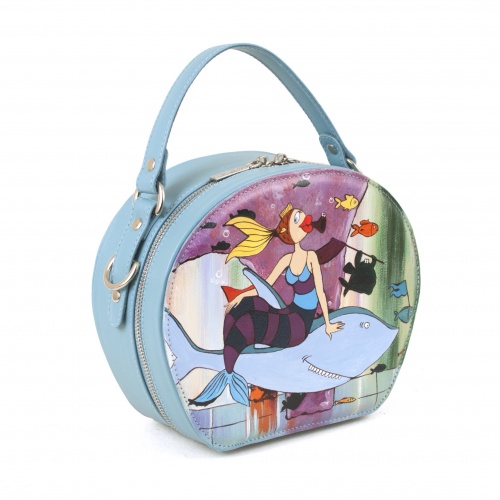 Полукруглая сумка из натуральной кожи "Морская" - круглая кожаная женская сумка ручной работы с рисунком |  Sumnizza фото 4