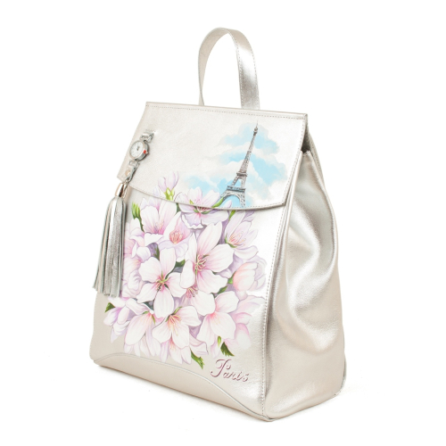 Сумка рюкзак трансформер небольшой кожаный с рисунком на заказ Paris ручной работы с рисунком и вышивкой на заказ
 фото 3